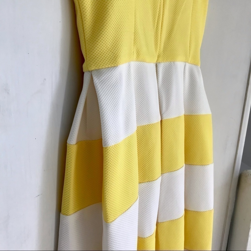 Tiani B Retro Rockabilly Yellow White Striped Pleated Dress Zipper Vintage 4 - Picture 10 of 14